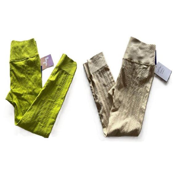 JoyLab Women's Seamless Cable Knit 7/8 Leggings Ivory/Green Size Medium 2Pk - Picture 1 of 8